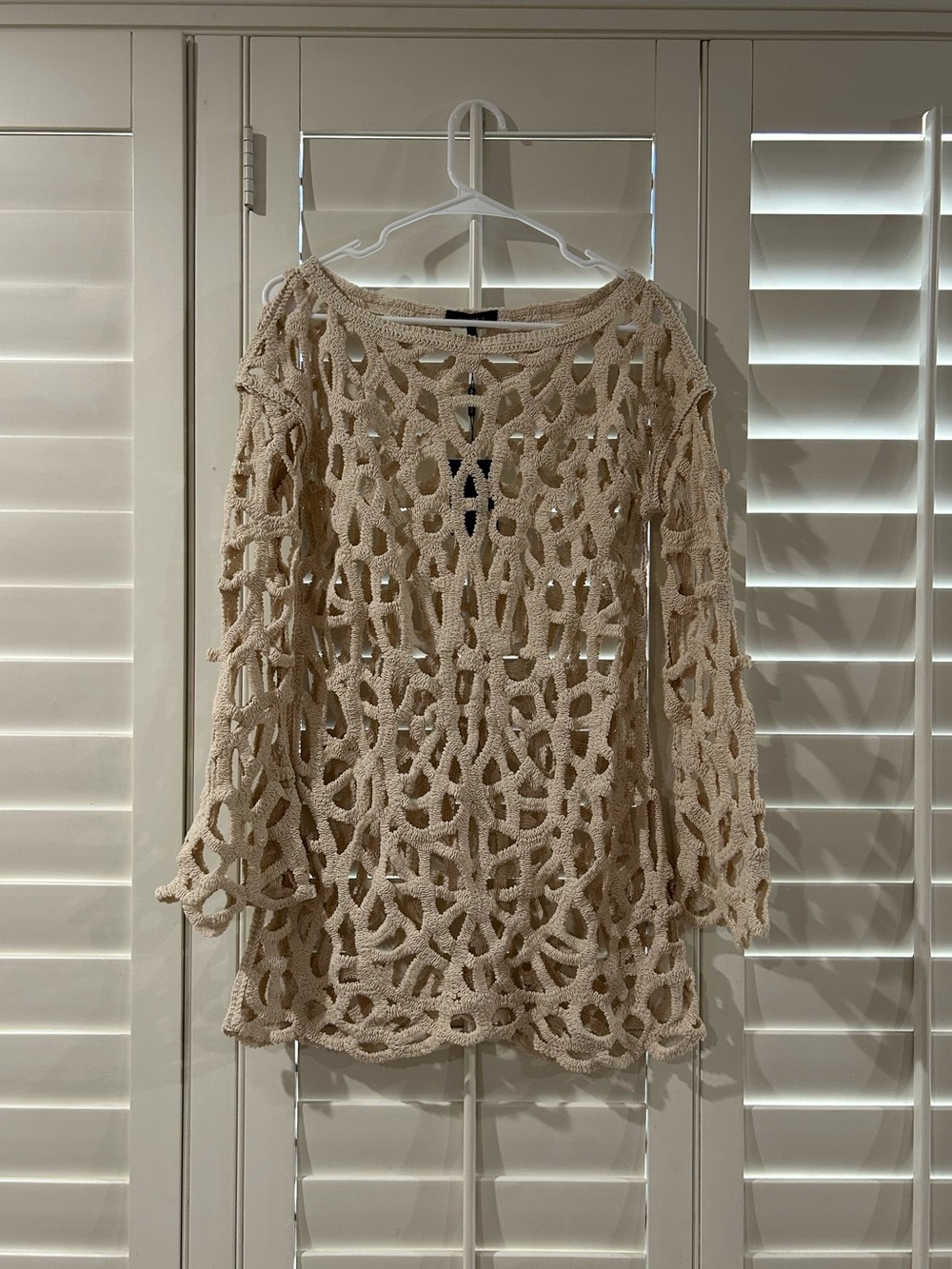 JLUXLABEL Open Knit Crochet Cover Up Mini Dress